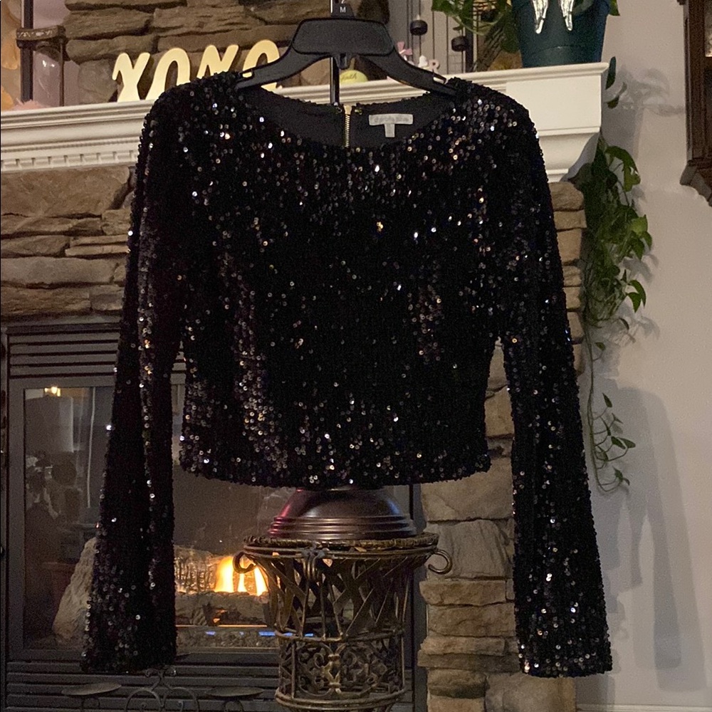 Black Sequin Long Sleeve Top